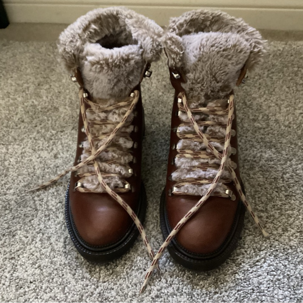 Zara Leather Faux Fur Hiking Boots